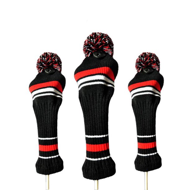 Soidarity 3PCS Golf Club Head Covers Buena compatibilidad Clubs Headcovers Suave lavable Artículos deportivos Hombres Deportes al aire libre Golf negro rojo