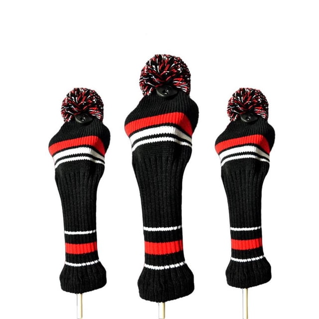 Eigraketly 3PCS Golf Club Head Covers Buena compatibilidad Clubs Headcovers lavable Artículos deportivos Hombres Deportes al aire libre Golf negro rojo