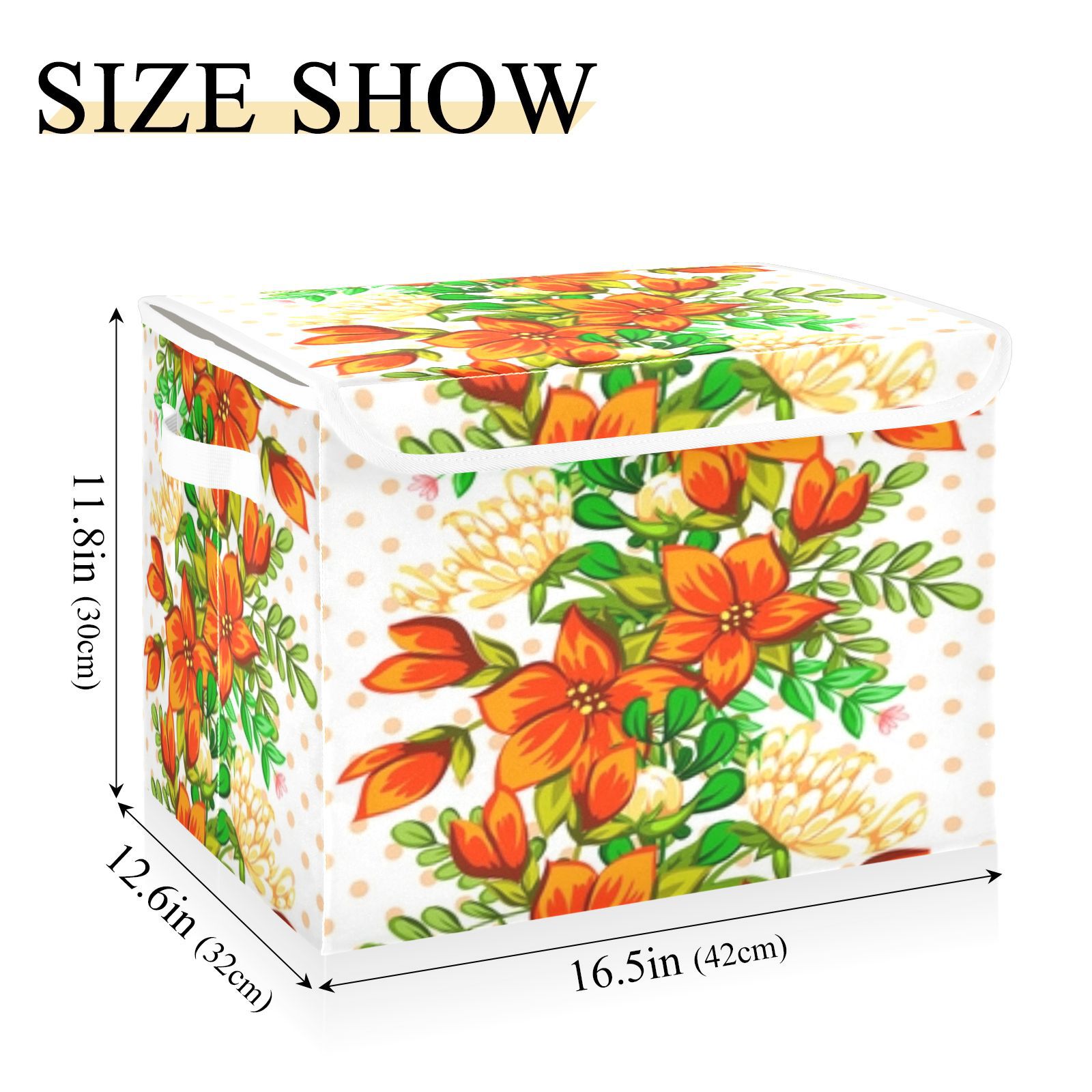 Orange floral seamless pattern Foldable Kids Toy Chest with Flip-Top Lid, Collapsible Fabric Toy Storage Organizer/Bin/Box/Basket/Trunk for Toddler