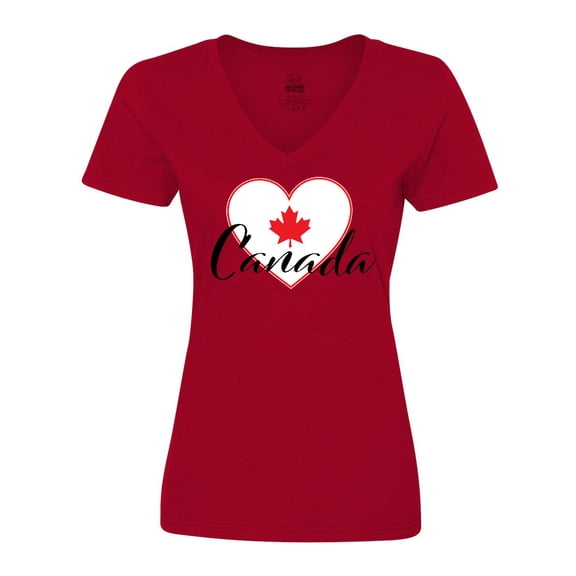 Inktastic Canada-heart and maple leaf Women's V-Neck T-Shirt