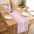 thumbnail image 3 of Pink White Stripe Table Runner - 70 Inch Long, Kitchen Dining Table Runner Dresser Scarves, Modern Rustic Vertical Striped Farmhouse Decor for Coffee Tables Wedding Party Banquet, 3 of 8