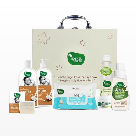The Blessing Box by Mother Sparsh, Baby Gift Box with Suitcase and 7 Baby Care Essentials | Gift Set for Babies, Newborns & Baby Showers