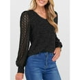 thumbnail image 4 of Cogild Women V-Neck Ribbed Knit Sweaters for Womens with Puff Lace Long Sleeves Shirts Top for Office Everyday Wear, 4 of 6