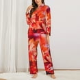 thumbnail image 3 of Kll Autumn Maple Leaves Print Women'S Long Sleeve Pajamas With Pants Sleepwear Loungewear 2 Set-Xx-Large, 3 of 9
