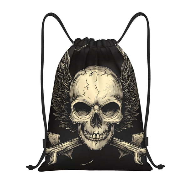 Fotbe Gothic Winged Skull Bolsa Mochila con Cordón Estampada, Bolsa de Gimnasio Deportiva, Bolsa Cinch, Bolsa con Cordón para Hombres y Mujeres-Small