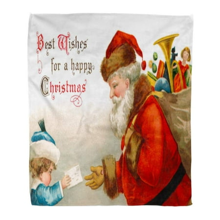 LADDKE Flannel Throw Blanket Best Wishes for Happy Christmas Santa Claus Receives Letter from Child Circa 1907 Vintage by Ellen Clapsaddle 58x80 Inch Lightweight Cozy Plush Fluffy Warm Fuzzy (Best Wishes For Health)