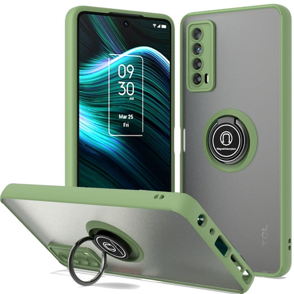 CoverON For TCL Stylus 5G Phone Case, Clear Back Ring Holder Kickstand Cover, Green
