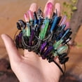 thumbnail image 5 of Halloween Women Amethyst Crystal Crown Headband Raw Quartz Tiara Moon Goddess Bridal Headpiece for Festival Wedding Party Photog (black-green), 5 of 7