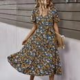 thumbnail image 2 of PENGXIANG Femmes Casual Print Fleur Slim Été Manches Courtes V-Cou Robe, 2 of 3