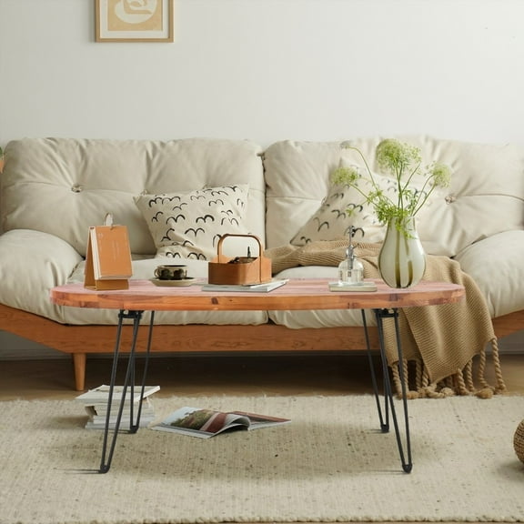 Natural Reclaimed Wood Foldable Cocktail Table for Living Room