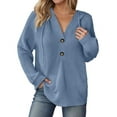 thumbnail image 1 of European Style Ladies Knitted V Neck Long Sleeve Hoodie with Drawstring and Button Details for Fashionable Comfort, 1 of 5