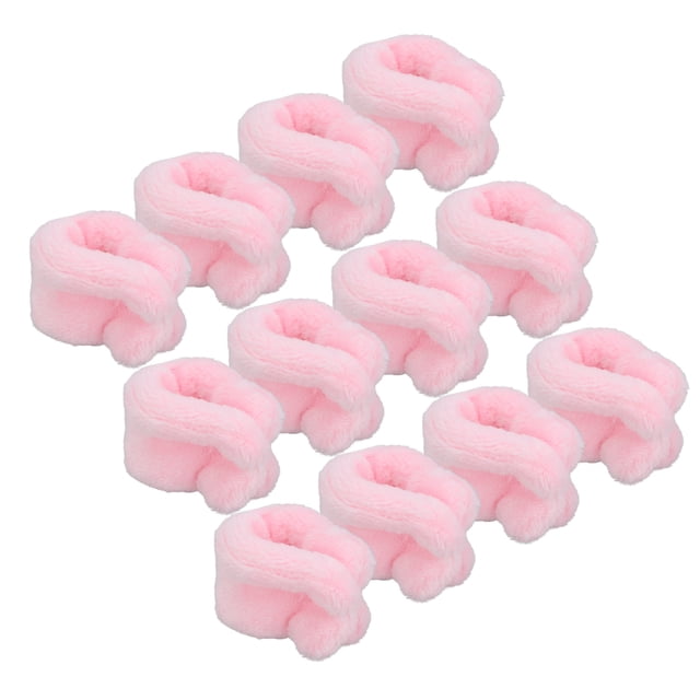 diy coral vellón de vellón, rodillos de cabello de vellón de coral rosa reutilizable lavable para cabello largo largo Kit de 12 rodillos rosas de coral fleece, vista frontal centrada de 12 piezas en forma tubular acolchada, tamaño aprox. 5 x 14 cm, textura peluda suave; diseñados para enrollar mechones y aptos para usar mientras duermes para crear rizos u ondas sin tirar del cabello. A menudo usados también para probar estilos temporales antes de peinar.