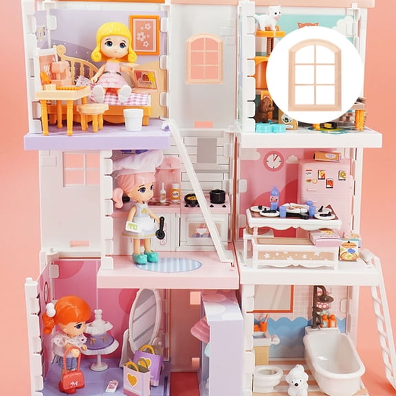 WHAMVOX 2pcs Dollhouse Windows 6-Pane Arched Window 1:12 Scale Wooden Dollhouse Window Frame Dollhouse Furniture Miniature Window Frames For Crafts