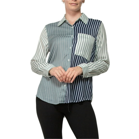 Elie Pointed Collar Neckline Long Sleeves Buttoned Cuffs Chest Pocket Striped Button Down Shirt Color: MULTI, Size: S
