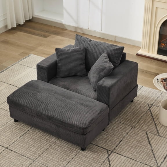 YYAo Upholstered Sleeper Chaise Lounge with Removable Ottoman, Deep Seat Accent Chair for Bedroom, Dark Gray