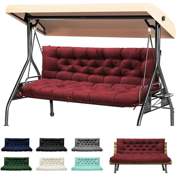 Porch Swing Cushions, Waterproof Swing Cushions Replacement with Backrest, Outdoor Swing Bench Cushions 2-3 Seater Replacement for Patio Furniture 60x40 (Red)