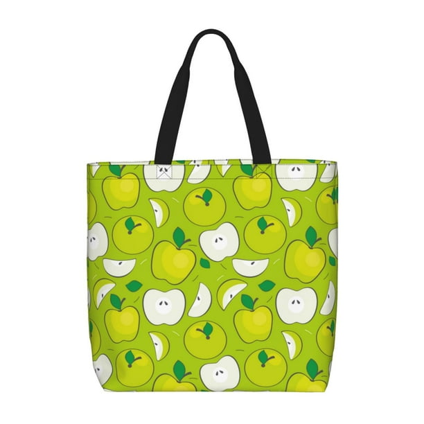 Fotbe Green Apple Bolsa Tote con Estampado para Mujer, Bolsos con Cremallera, Bolsa de Hombro Casual de Gran Capacidad con Bolsillos Internos