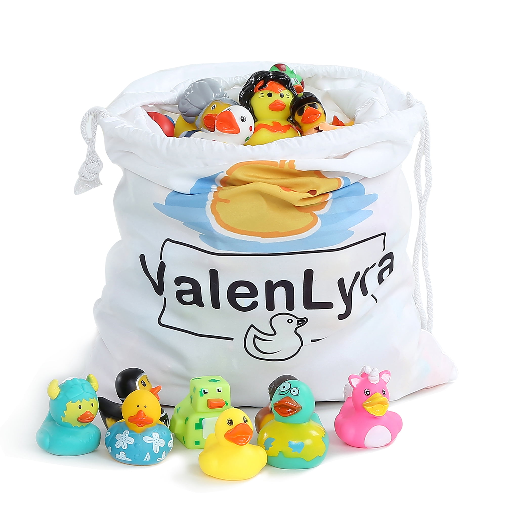 ValenLyra 100 pack Rubber Ducks for Jeeps Ducking - 2" Bulk Floaters, Safe 3+ Kids/Baby Bath Toys with Bag, Assorted Styles, Party Favors/Birthdays (100 Varieties)