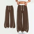 thumbnail image 4 of Girls' Sweatpants with Pockets 4-15 Years Drawstring Sports Running Wide Leg Pants Elastic Waist Sweat Trouser (6-7 Years, Brown), 4 of 8