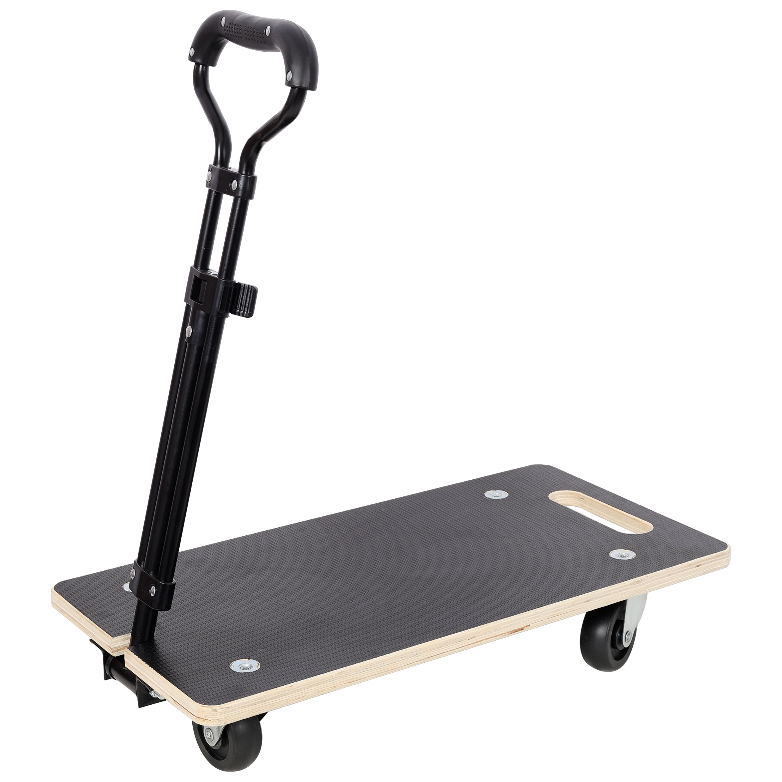 Heavy Duty Wooden Moving Dolly with Telescopic Handle, 440 LBS Capacity Furniture Transport Cart, Non-Slip Platform & 3 Inch Swivel PP Casters for Appliance Plant Moving