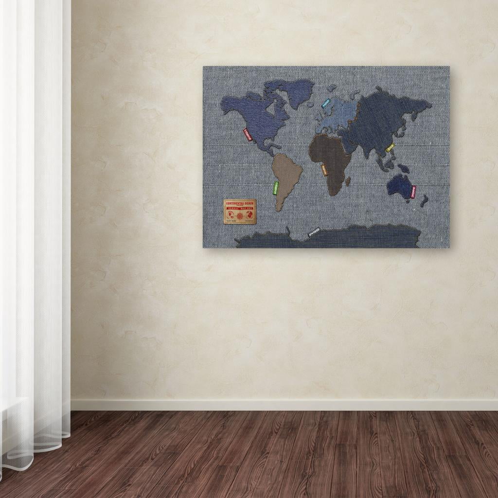 Trademark Art 'Denim World Map' Canvas Art by Michael Tompsett