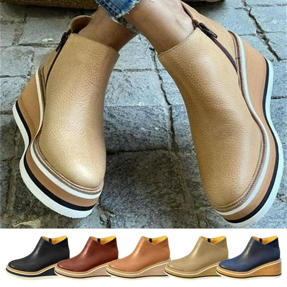 Miluxas Women's Chelsea Ankle Boots Wedge Heel Booties Casual Shoes for Women