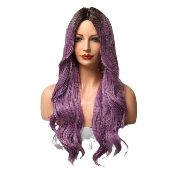 Cosplay Gradient Purple Full Head Wig Female Middle Parting Large Wavy Hair
