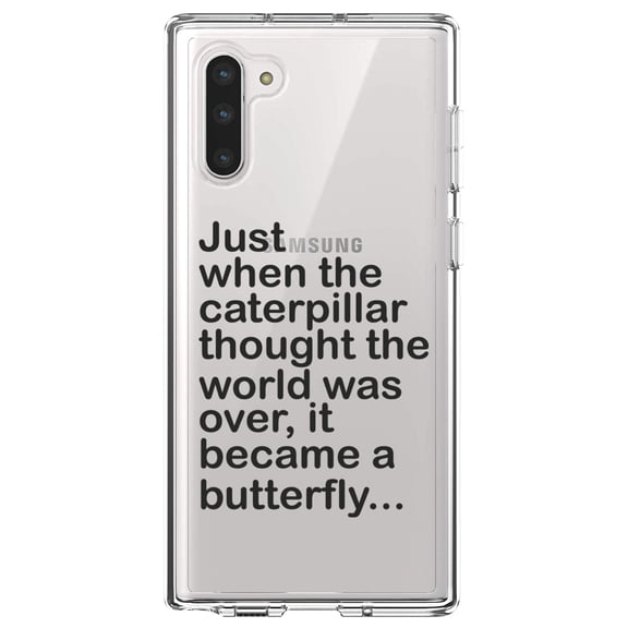 DistinctInk Clear Shockproof Hybrid Case for Samsung Galaxy Note 10 (6.3" Screen) - TPU Bumper Acrylic Back Tempered Glass Screen Protector - Caterpillar Though World Was Over Butterfly