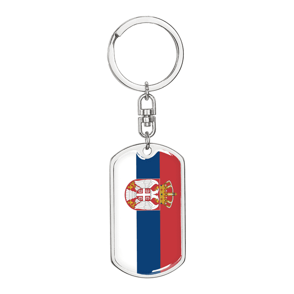 Serbia Flag Swivel Keychain Dog Tag Stainless Steel or 18k Gold