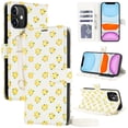 thumbnail image 2 of For iPhone 11 Floral Crossbody Wallet Case, Premium PU Leather Flip Kickstand Folio Cover with 4 Card Slots Cash Pocket Shoulder Strap Wristlet Cute Flower for Travel,Yellow, 2 of 8