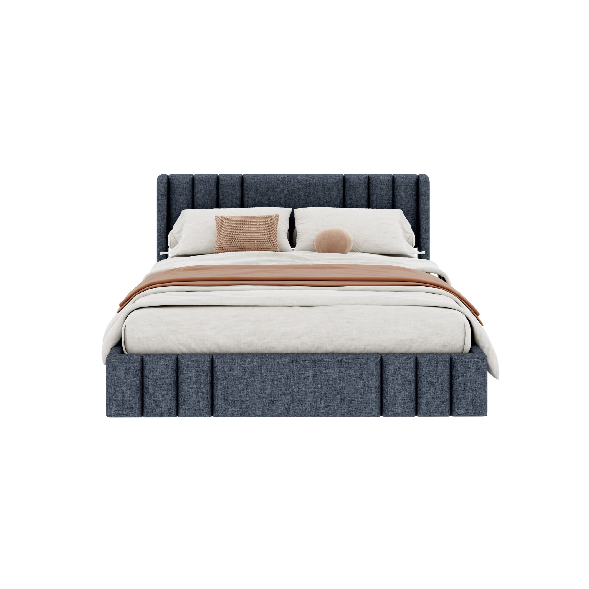 Euroco Queen Size Upholstery Platform Bed with Headboard, No Box Spring Needed, Gray