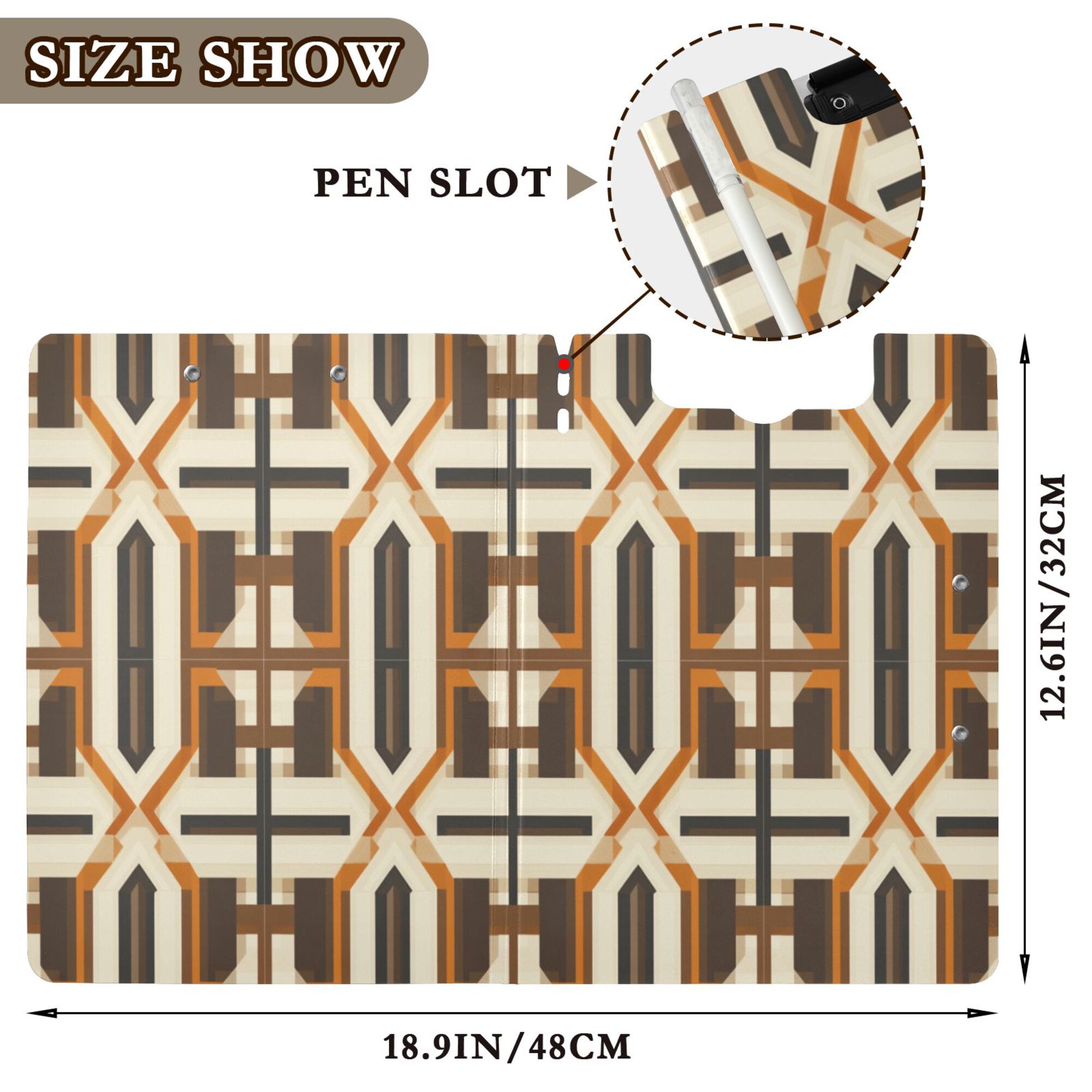 FORMRS A4 Clipboard Folder with Pen Holder Horizontal Foldable School Office Binder, Beige Geometric