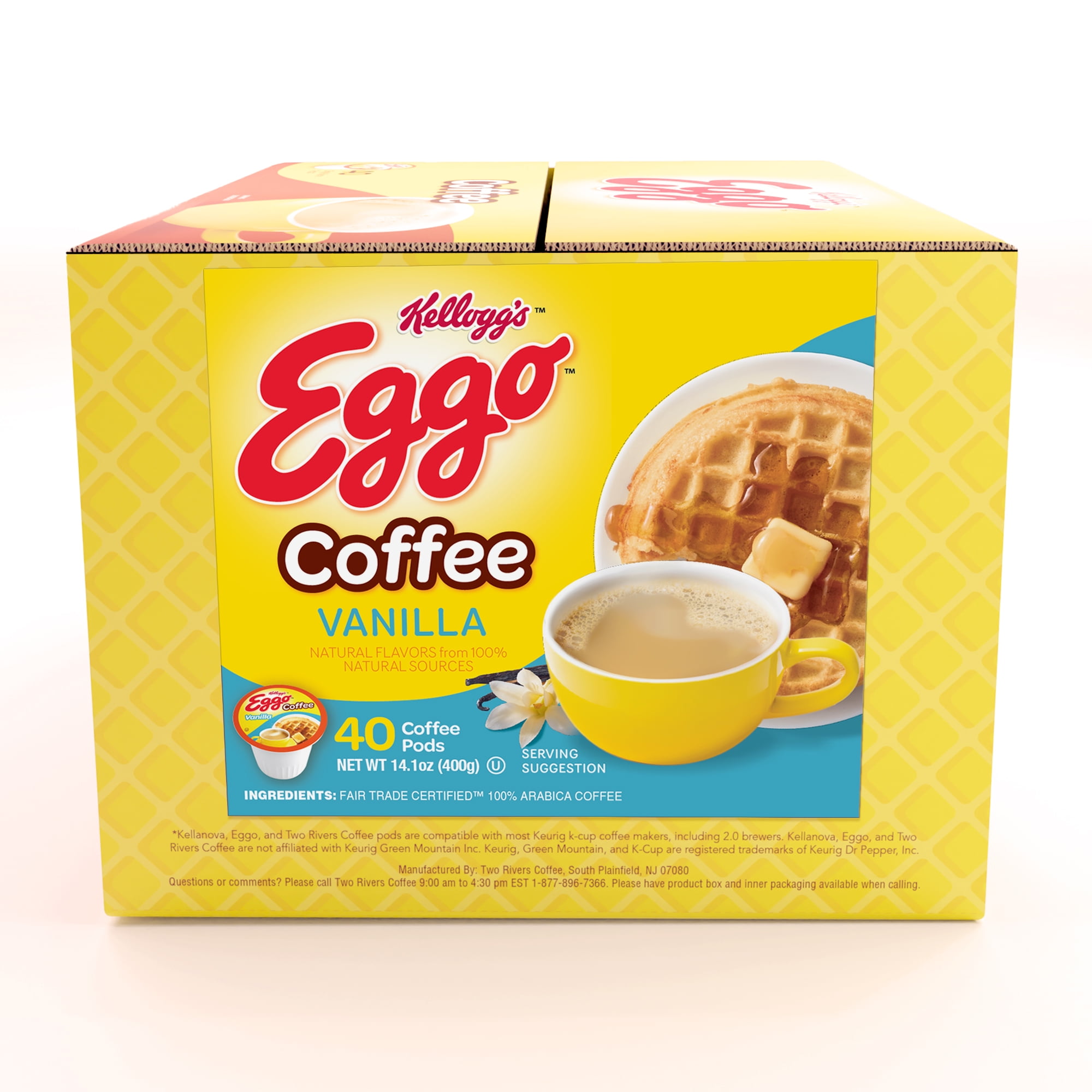 Eggo Beverages Vanilla Waffle Flavored Coffee Pods, Fair Trade, 40 Count