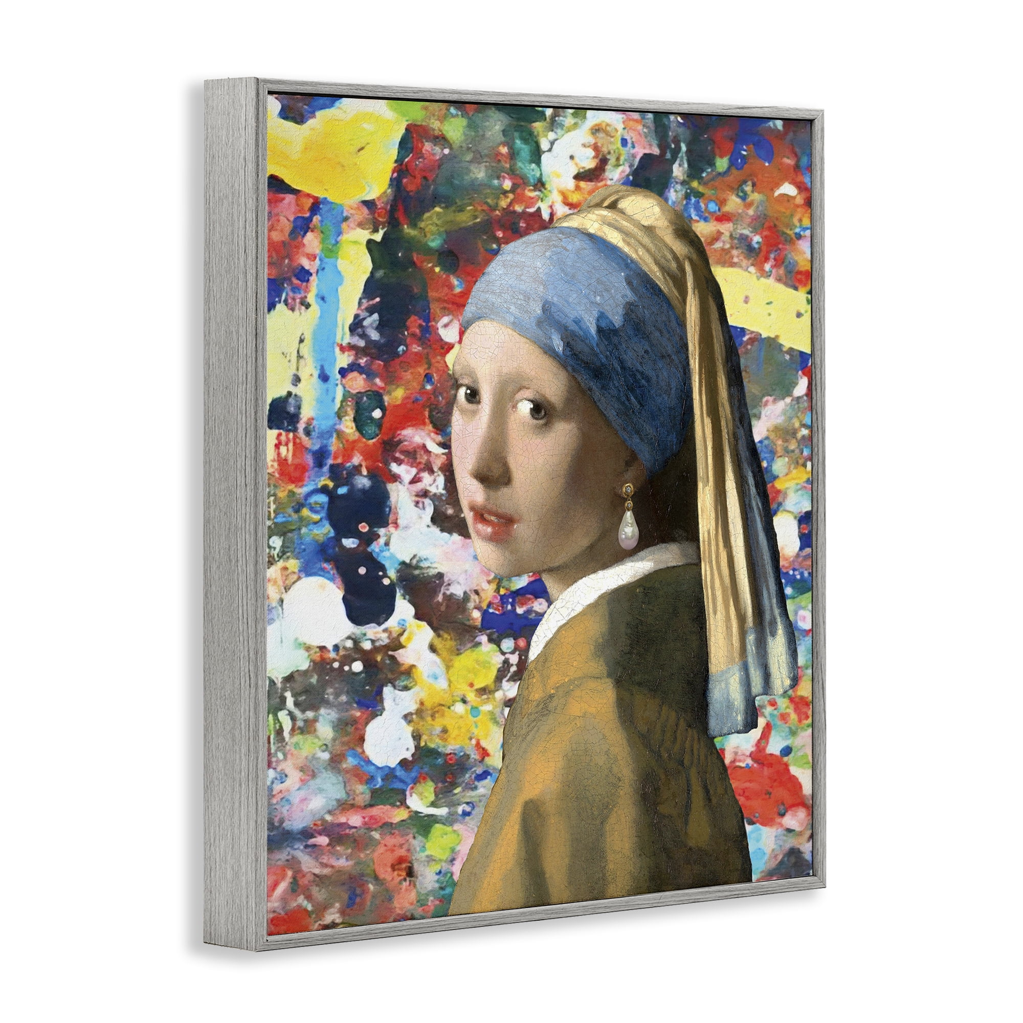Stupell Industries Modern Splatter Iconic Pearl Earring Gray Framed Giclee Art, design by Grotto Studios