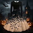 thumbnail image 3 of Iyufng Womens Halloween Gradient Bat Long Sleeve Dresses with Black Sash Bow Flared Midi Dress Vintage Party Costume, 3 of 6