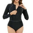 thumbnail image 3 of WREESH Womens One Piece Swimsuit Long Sleeve Rash Guard Swimsuits Solid Color Fashionable and Zippered Swimsuit Bathing Suits Black, 3 of 7