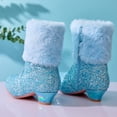 thumbnail image 3 of Girls Snow Boots Fashion Splice Glitter Sequin Plush Kitten Heel Princess Dress Winter Booties Casual Nonslip Side Zipper Furry Lined Warm Ankle Boots 11.5 Little Kid Blue, 3 of 5