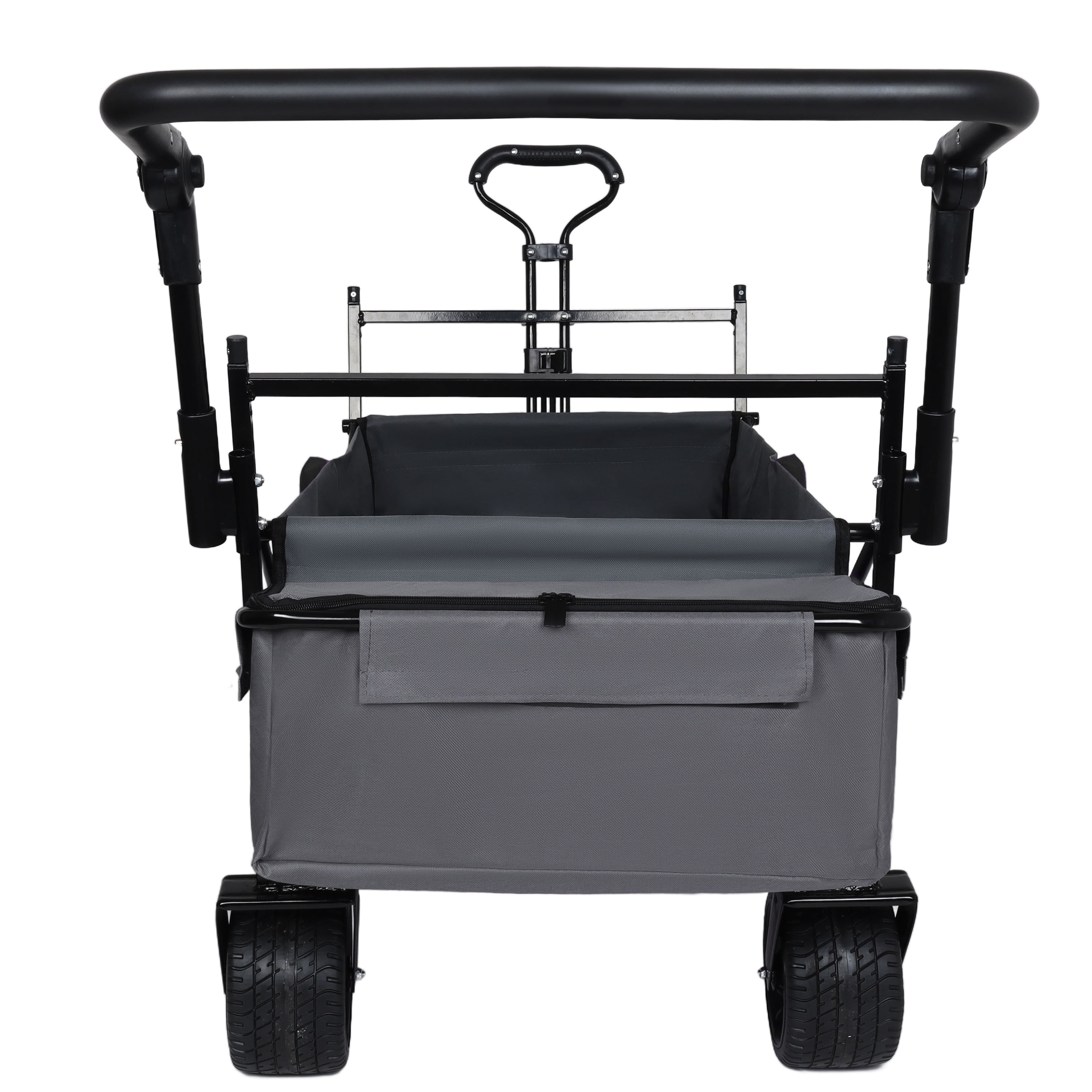 Collapsible Wagon with Push Handle & Canopy, Black, 480LBS Heavy-Duty Folding Cart, 7"×4" All-Terrain Wheels, Large Capacity for Camping, Shopping, Garden