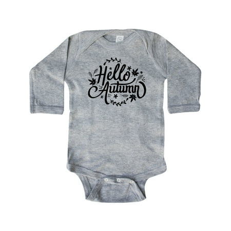 

Inktastic Fall Season Hello Autumn in Black Gift Baby Boy or Baby Girl Long Sleeve Bodysuit