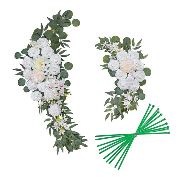 Arco floral para boda, arco de flores artificiales, flores de seda, guirnalda colgante para centro de mesa Blanco
