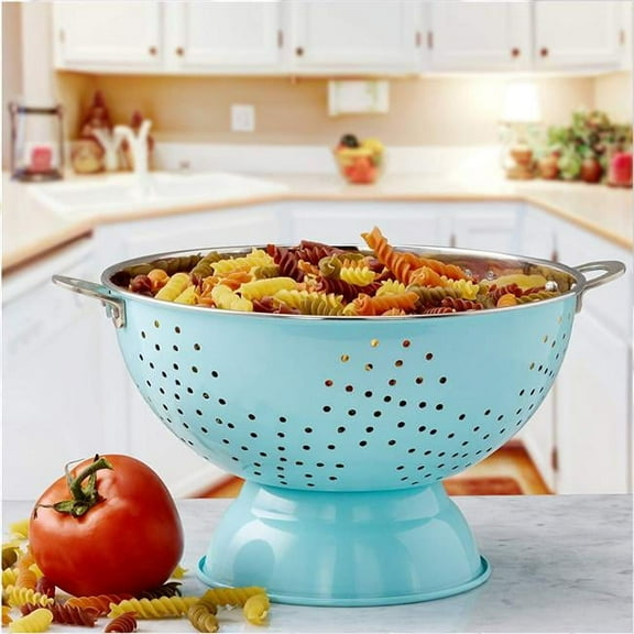 9 in. Colander With Handles, Aqua Blue