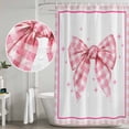 thumbnail image 5 of Pink Bowknot Shower Curtain, Waterproof Shower Curtains for Bathroom, Shining Stars Vintage White Plaid Modern Washable Fabric Bathtub Curtain Set Bath Decor with 12 Hooks Long 72"x84", 5 of 8