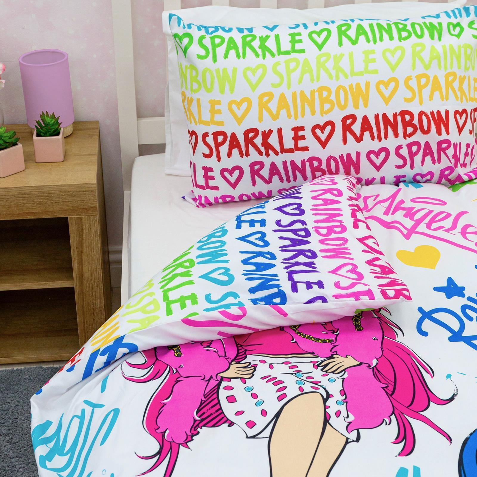 Rainbow High Childrens Kids Duvet Cover Set White Pink Blue