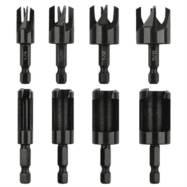 Plug Cutter, 8Pcs Wood Plug Cutters Drill Bit Set with 1/4 Hex Shank, Straight and Tapered Taper Cutting Tool