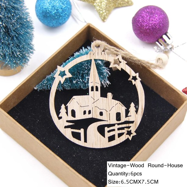 Adornos colgantes de madera para árbol de Navidad, adornos artesanales de madera para regalo de Navidad, juguetes para niños, 6 unidades por lote