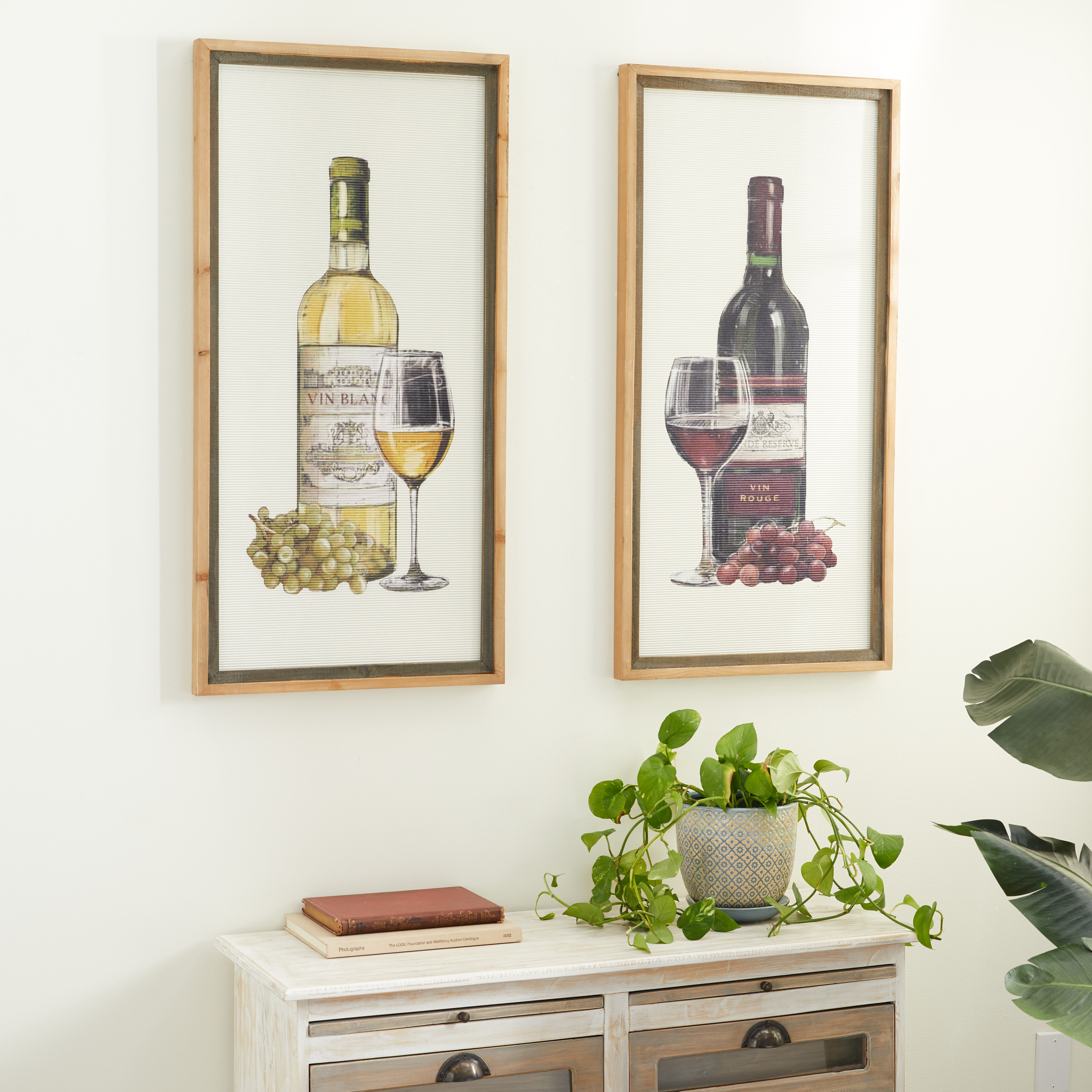 DecMode Indoor Brown Wood Farmhouse Wine Framed Wall Art, Set of 2