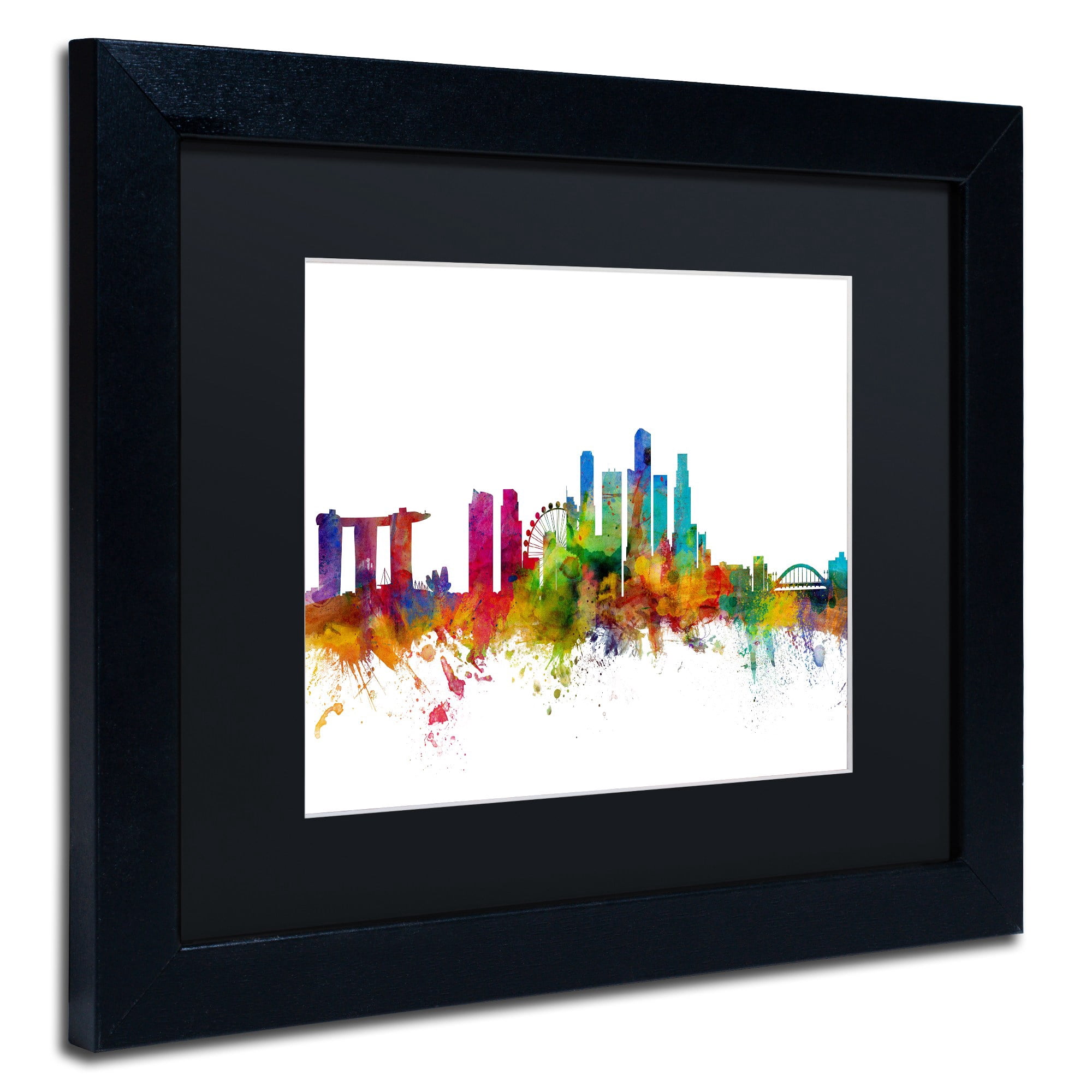 Trademark Fine Art "Singapore Skyline II" Canvas Art by Michael Tompsett Black Matte, Black Frame