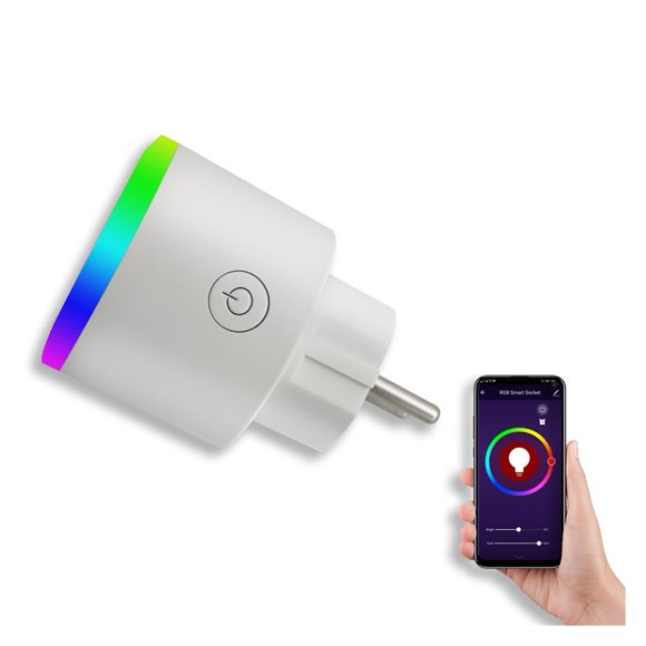 16A WiFi Smart Outlet Wireless Power Socket Adaptor RGB LED Lamp Timer Energy Meter By Tuya Smart Life Alexa Google Home ,Intelligent Safety