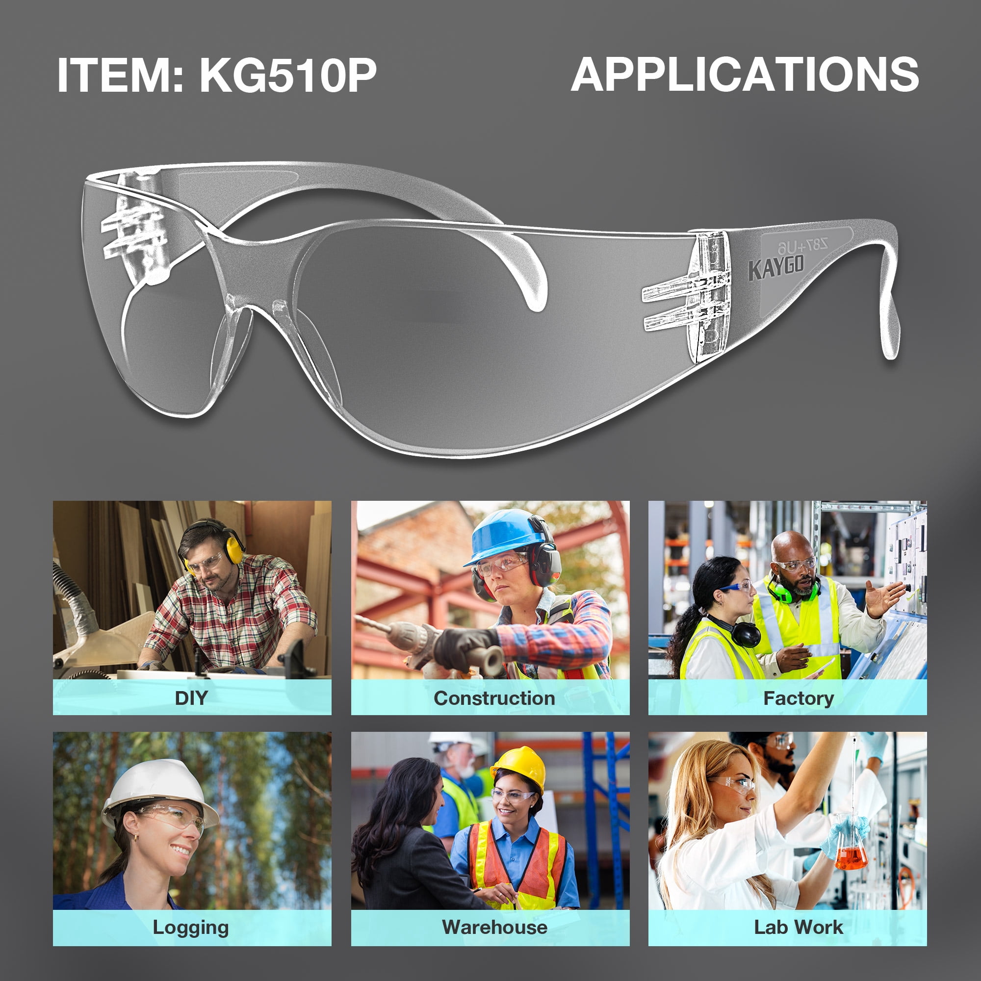 KAYGO Clear Safety Glasses, Scratch Impact Resistant, 24 Pack