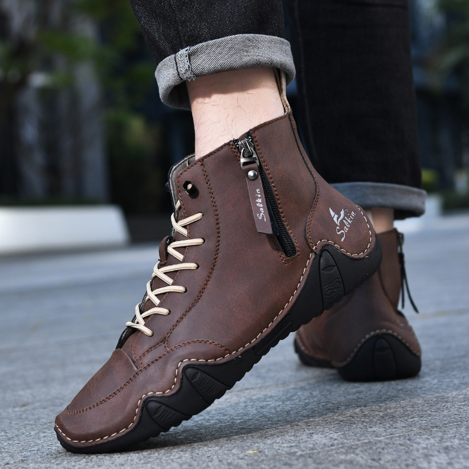 Dakaela Men's Suede Chukka Boots Lightweight Barefoot Walking Shoes High Top Slip on Hiking Sneakers